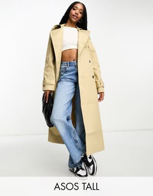 ASOS DESIGN Tall longline trench coat in stone