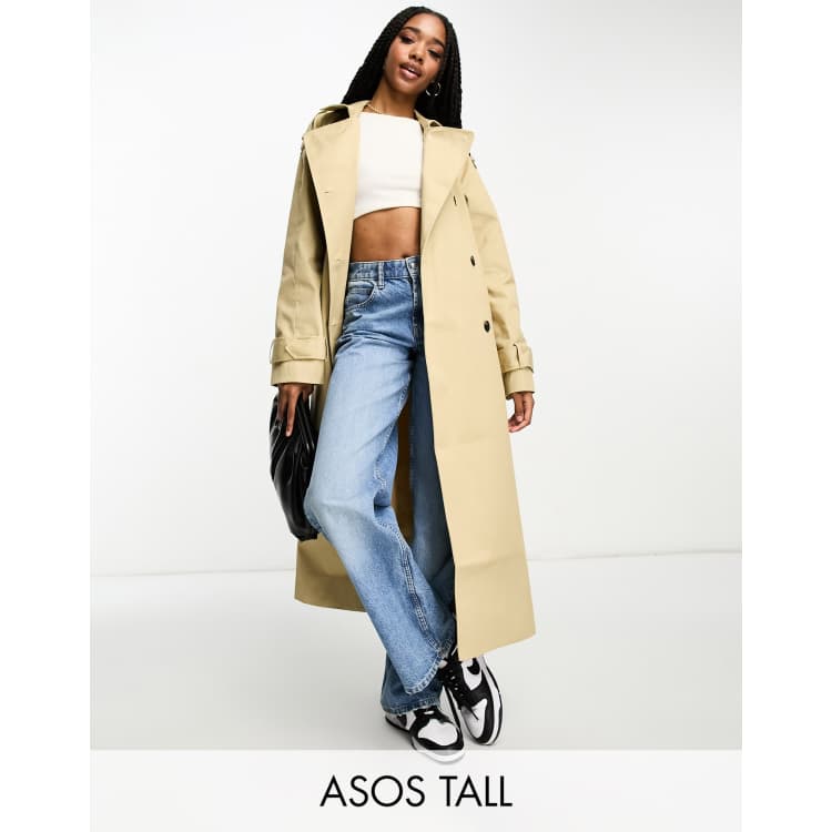 ASOS DESIGN longline trench coat in stone