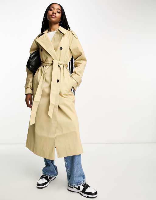 ASOS DESIGN Tall longline trench coat in stone