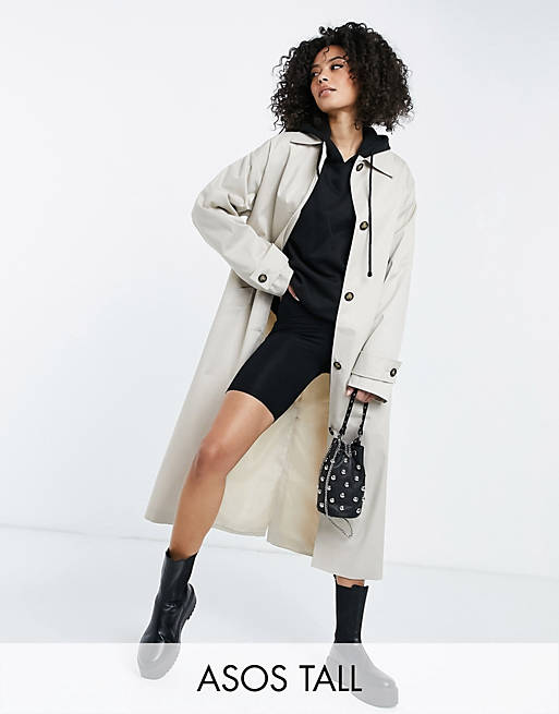  Tall longline trench coat in stone 