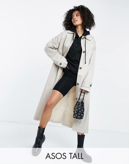 ASOS DESIGN longline trench coat in stone