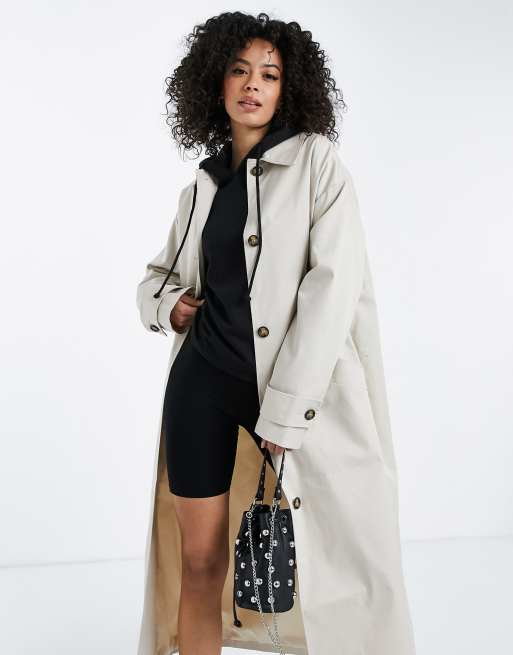 ASOS DESIGN Tall longline trench coat in stone