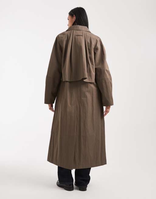 ASOS DESIGN Tall – Longline-Trenchcoat in Pilzbraun mit Faltendetail, 3 von 4