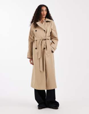 ASOS DESIGN Tall longline water repellent trench coat in stone