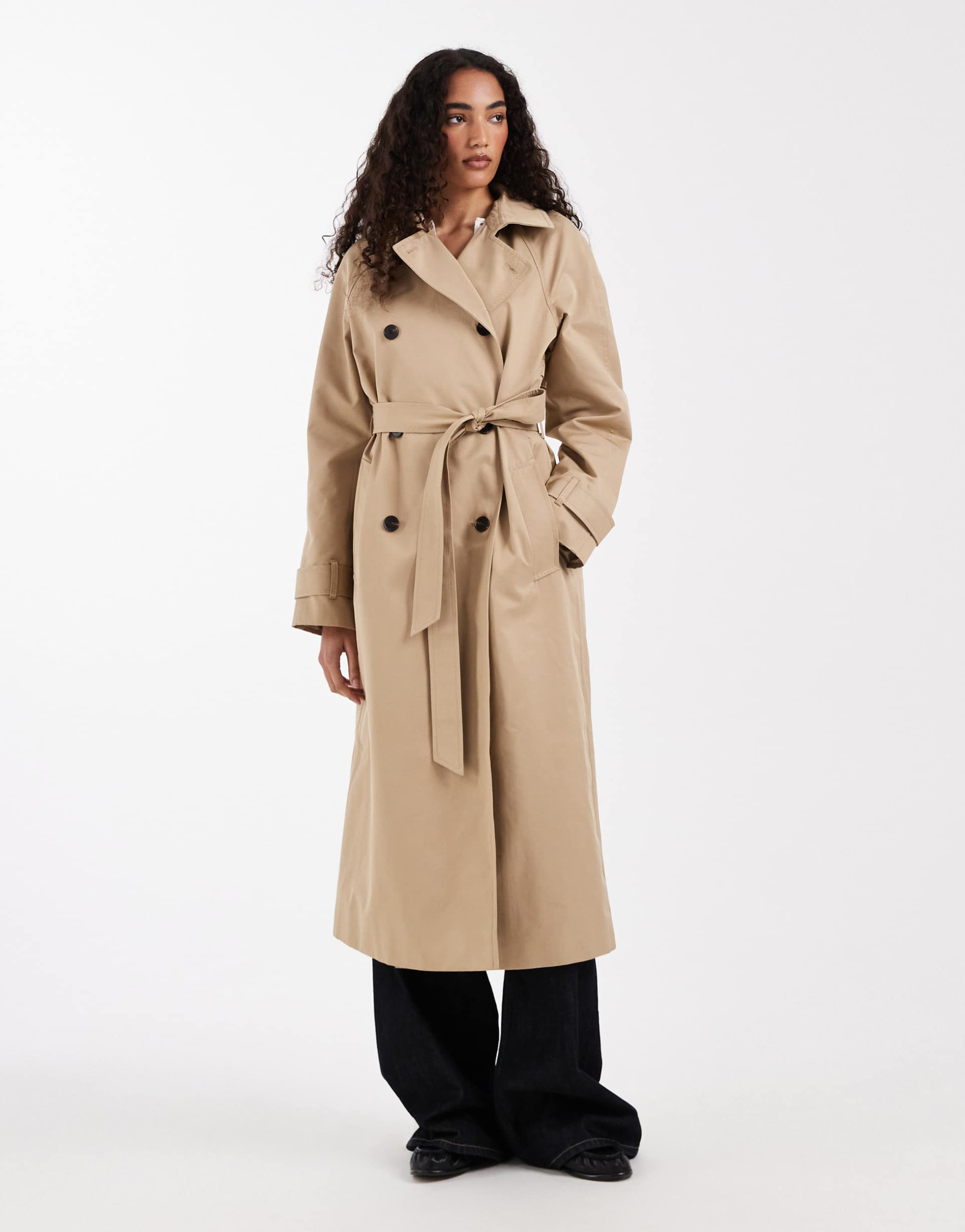 asos design tall longline water repellent trench coat in stone
