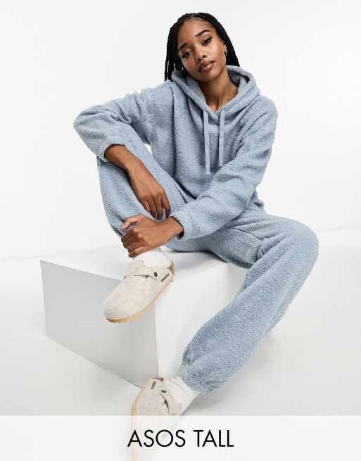 ASOS DESIGN Curve cozy lounge borg sweat & pants set in pink