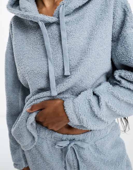 ASOS DESIGN Tall lounge borg hoodie trackies set in blue