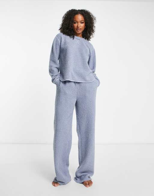 ASOS DESIGN Tall lounge borg sweatshirt pants set in dusky blue