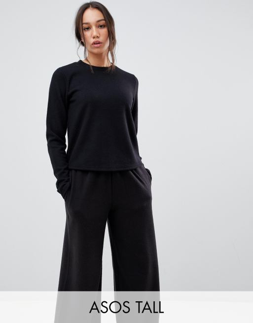 ASOS DESIGN Tall Lounge brushed ribbed sweat and wide leg pants, 2 of 3