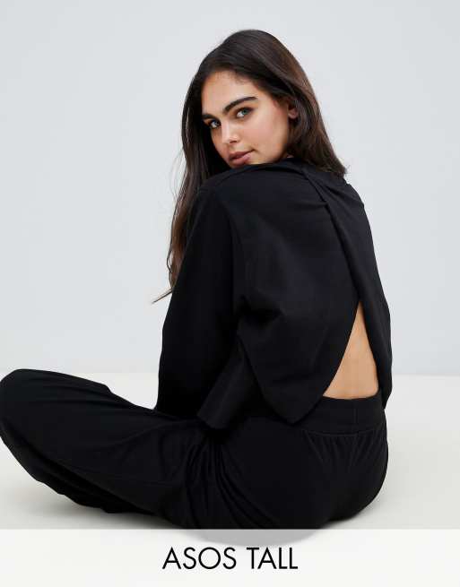 ASOS DESIGN Tall Lounge cross back open sweat top and wide leg palazzo pants, 2 of 3