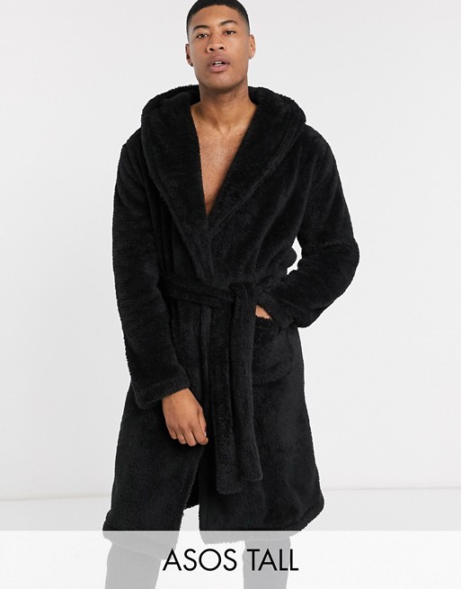 ASOS DESIGN Tall lounge fleece dressing gown in black