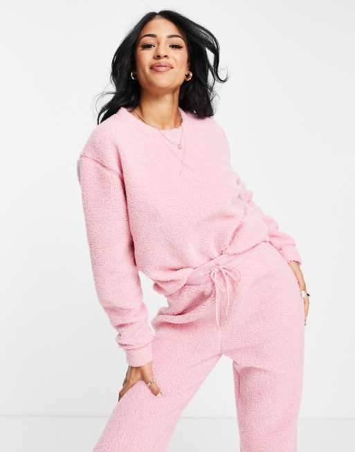 ASOS DESIGN Tall lounge fleece sweat & sweatpants set in pink