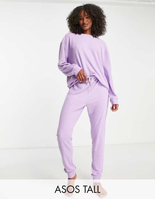 ASOS DESIGN Tall lounge lightweight slubby sweat & jogger set in lilac