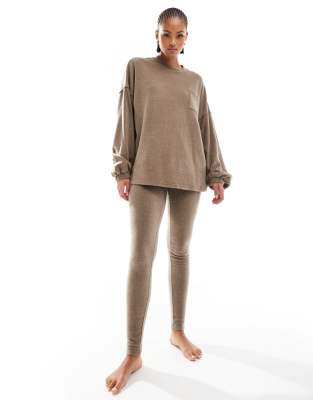 ASOS DESIGN Tall lounge mix & match fleece legging in brown