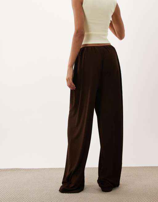 ASOS DESIGN Tall lounge mix & match rib wide leg bottom in chocolate, 5 of 5