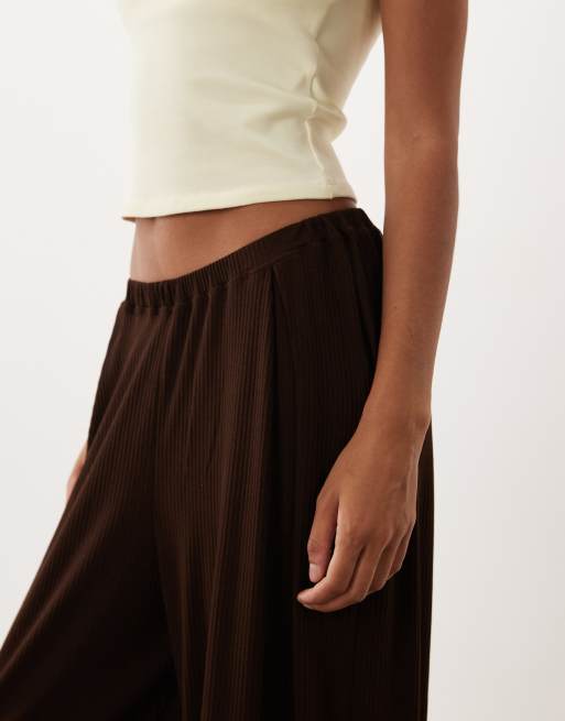 ASOS DESIGN Tall lounge mix & match ribbed wide leg pajama bottom in chocolate, 4 of 5