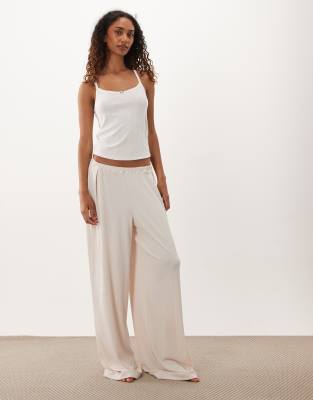 Asos Tall Asos Design Tall Lounge Mix & Match Ribbed Wide Leg Pajama Bottom In White