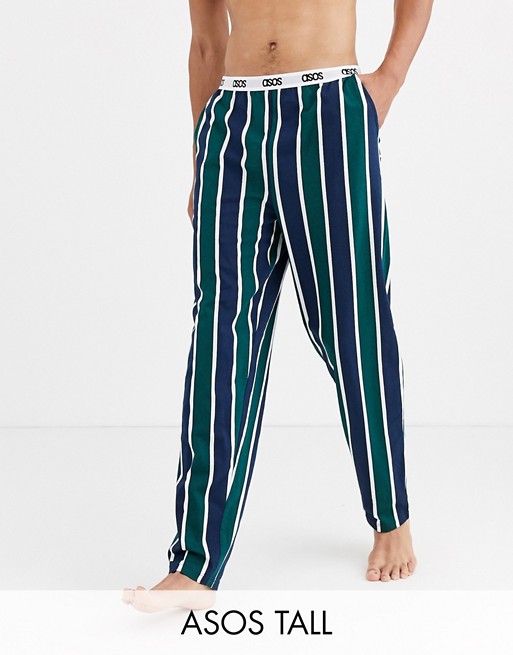 ASOS DESIGN Tall lounge pyjama bottoms with navy and khaki stripe and branded waistband