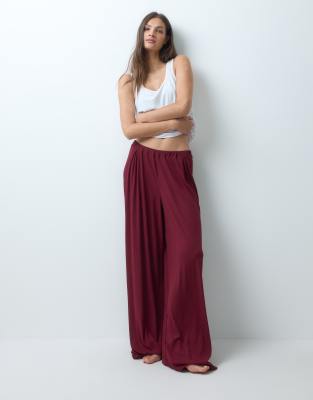 Asos Tall Asos Design Tall Lounge Ribbed Mix & Match Wide Leg Pajama Bottoms In Red