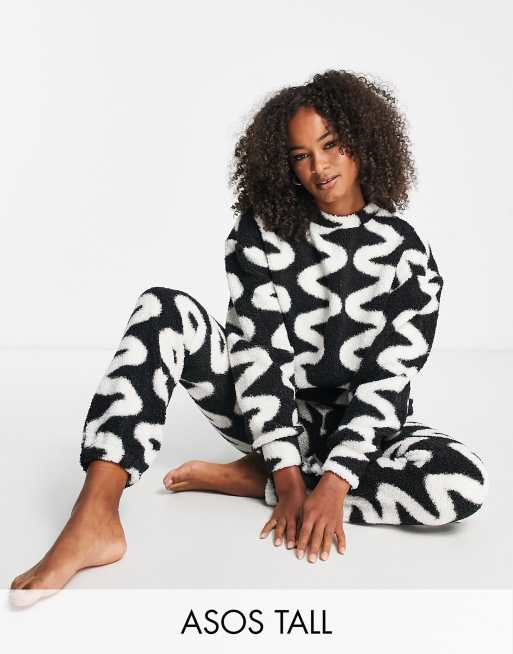 ASOS DESIGN Tall lounge scribble print borg trackies in black (part of a set)