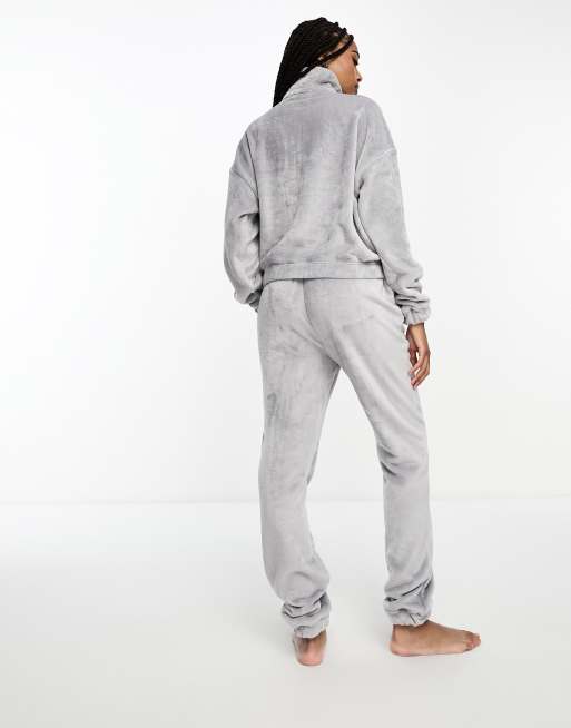 ASOS DESIGN Tall lounge super soft fleece zip up sweat & jogger set in grey