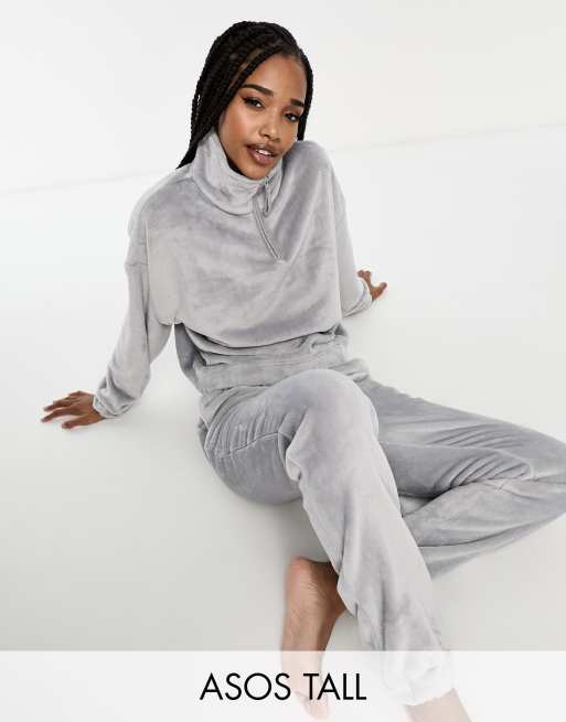ASOS DESIGN Tall lounge super soft fleece zip up sweat & trackies set in grey 