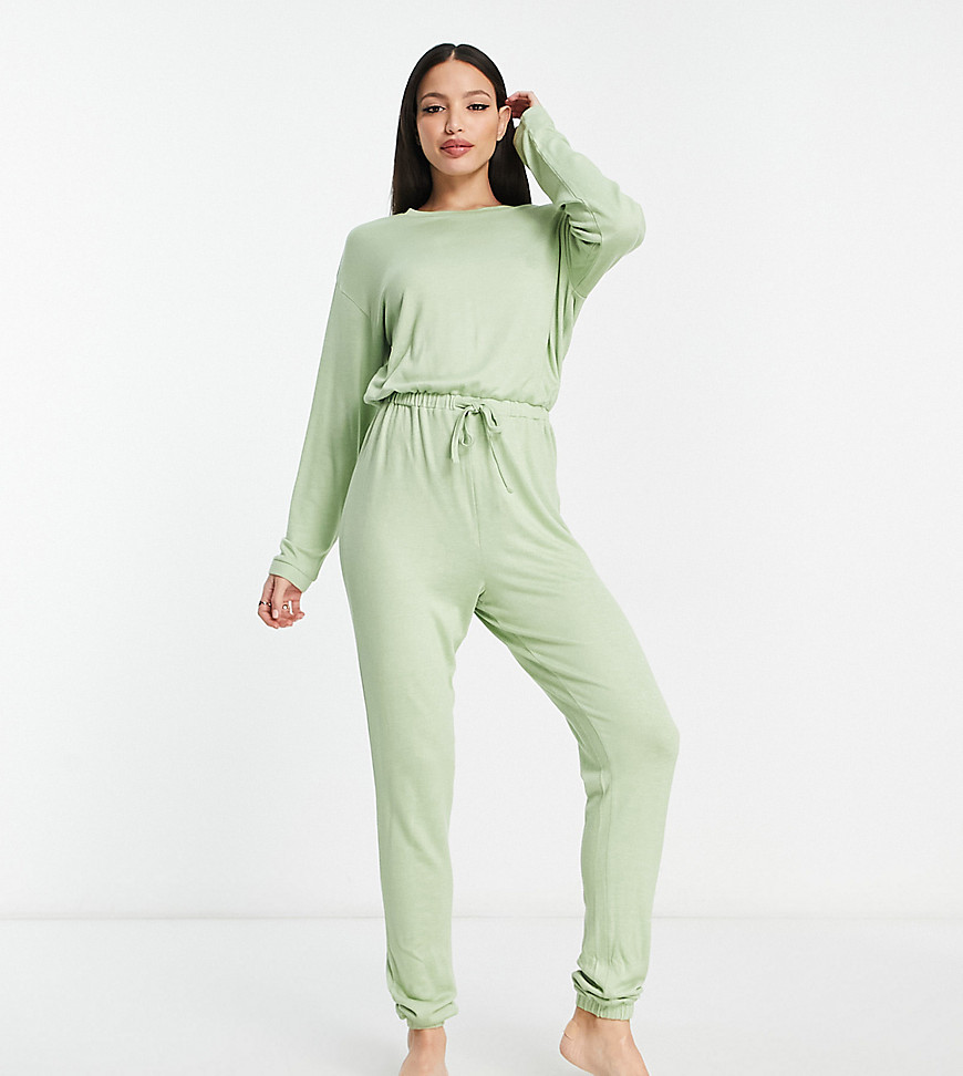 Asos Tall Asos Design Tall Lounge Super Soft Jumpsuit In Sage-neutral