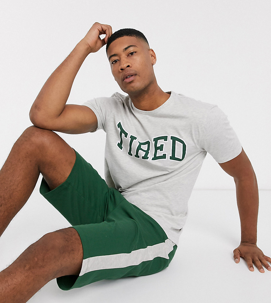 ASOS DESIGN Tall Loungeset van pyjamashort en T-shirt met zijstreep en Tired-slogan-Groen