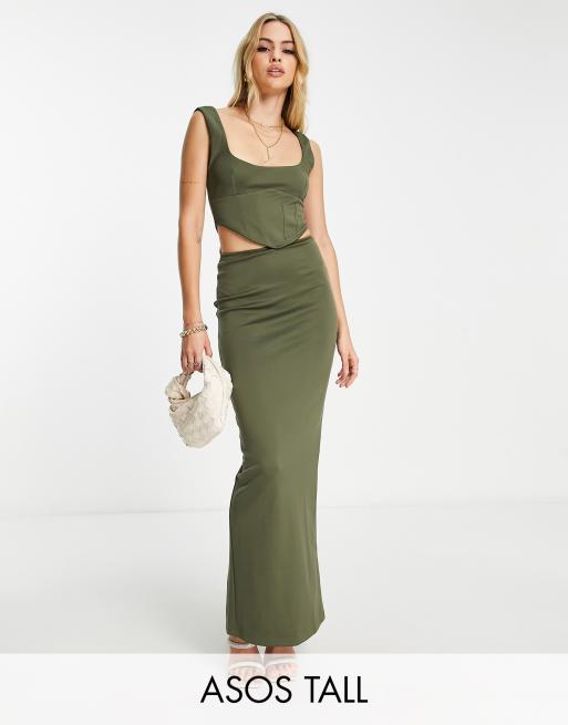 ASOS DESIGN Tall low hip corset maxi dress in khaki ASOS