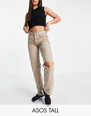 ASOS DESIGN Tall low rise 90s straight trouser in stone