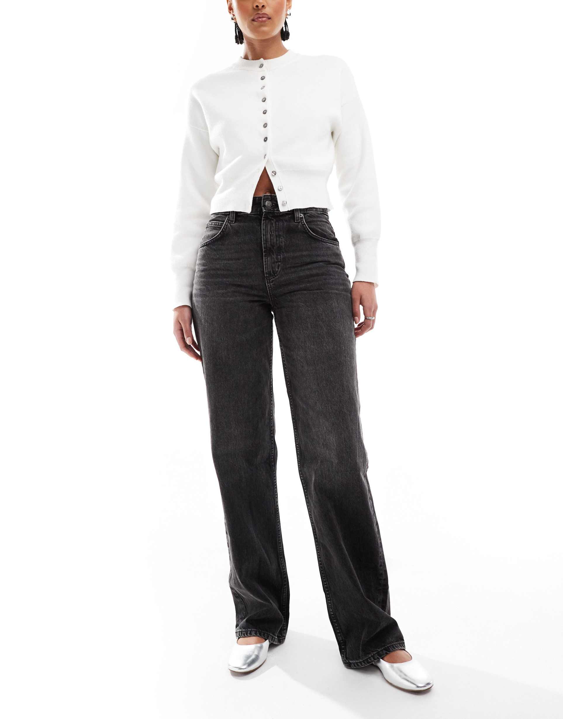 asos design tall low rise baggy jeans in washed black