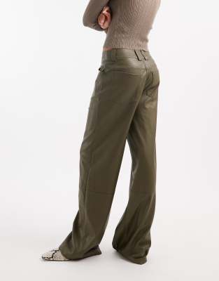 Asos Tall Asos Design Tall Low Rise Menswear Inspired Faux Leather Pants In Green