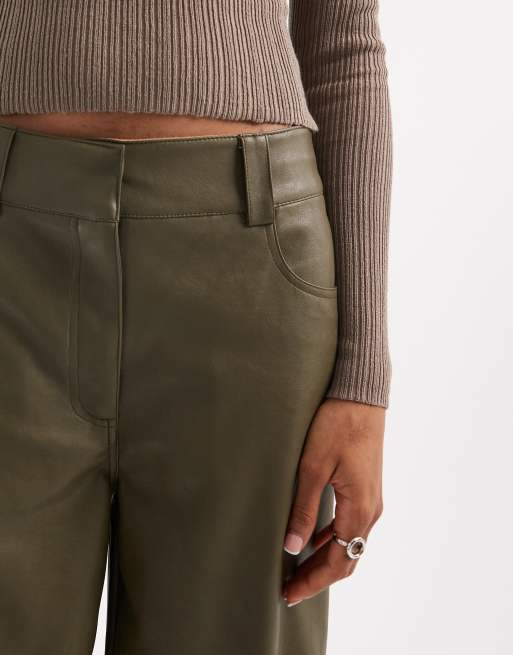 ASOS DESIGN Tall low rise menswear inspired faux leather pants in green
