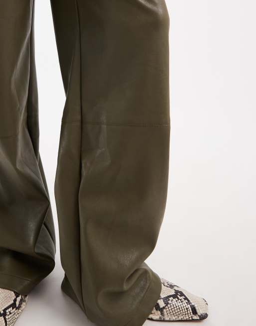 ASOS DESIGN Tall low rise menswear inspired faux leather pants in green