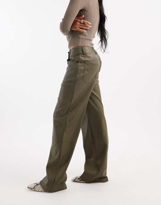 ASOS DESIGN Tall low rise menswear inspired faux leather pants in green
