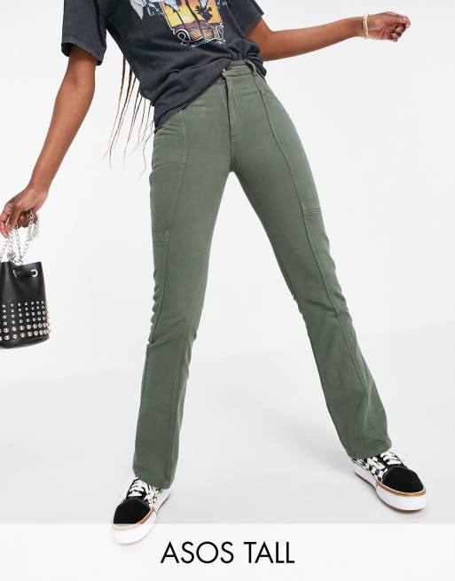 ASOS DESIGN Tall low rise utility flare in khaki