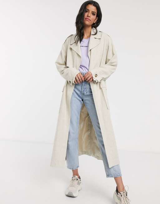 Long cream shop trench coat