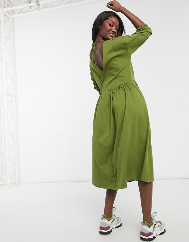  Szczególny ASOS DESIGN Tall – Luźna sukienka midi w kolorze oliwkowozielonym, z kopertową gÓrą Oliwkowy