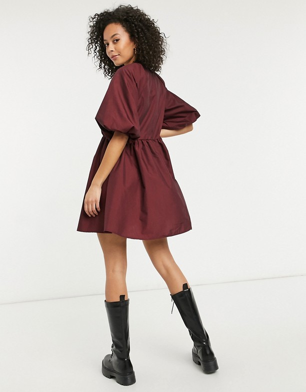 ASOS DESIGN Tall – Luźna sukienka mini z bawełnianej popeliny w kolorze czerwieni oxblood Głęboka czerwień oxblood Oferty 