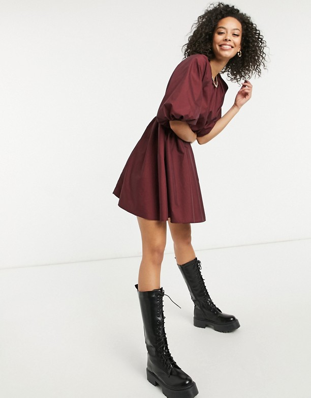 ASOS DESIGN Tall – Luźna sukienka mini z bawełnianej popeliny w kolorze czerwieni oxblood Głęboka czerwień oxblood Oferty 