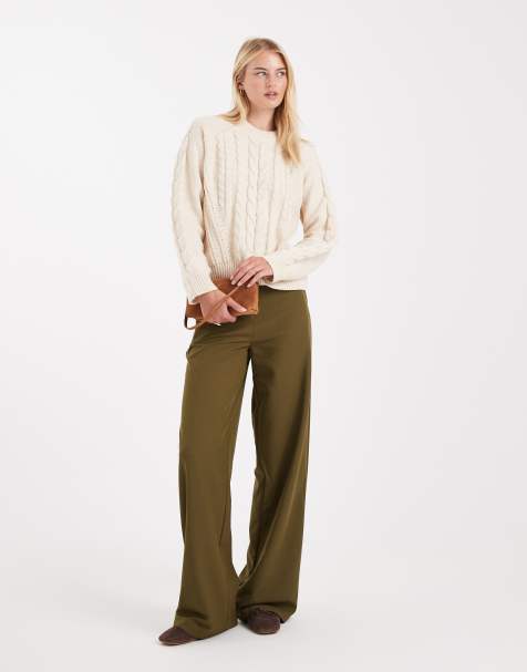 ASOS DESIGN Tall – Luźne eleganckie spodnie z prostymi nogawkami w kolorze khaki - view 1