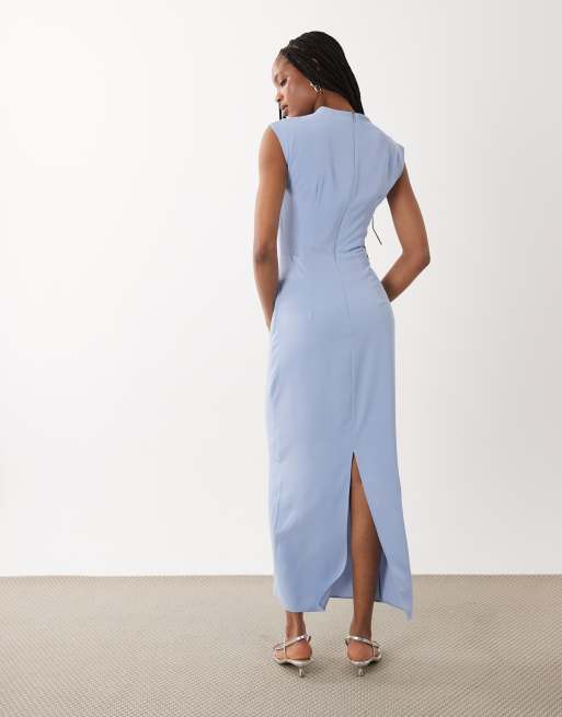 ASOS DESIGN Tall - Lyseblå tætsiddende midikjole med snoet detalje i halsen, 3 af 4