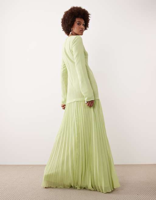 ASOS DESIGN Tall - Lysegrøn maxikjole med lange ærmer og plisseret nederdel, 4 af 4