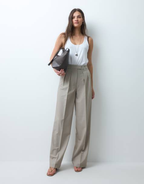 ASOS DESIGN Tall maßgeschneiderte Wide-Leg-Hose mit Falten-Detail in Sand-Melange - view 1