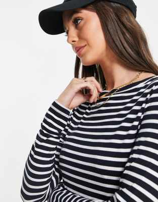 Maglietta a maniche lunghe blu navy a righe-Multicolore - ASOS DESIGN Tall T-shirt donna  - immagine2