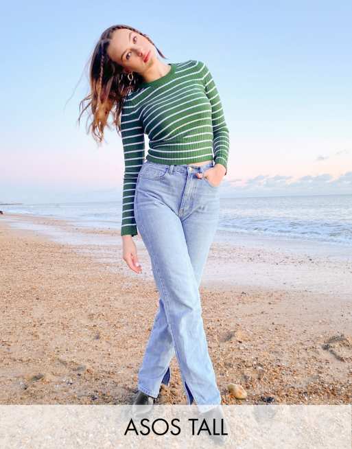 ASOS Design Tall - Maglione girocollo a righe verde e crema