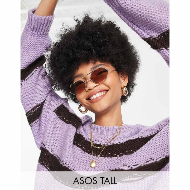 ASOS DESIGN - Maglione in maglia trasparente a righe lilla