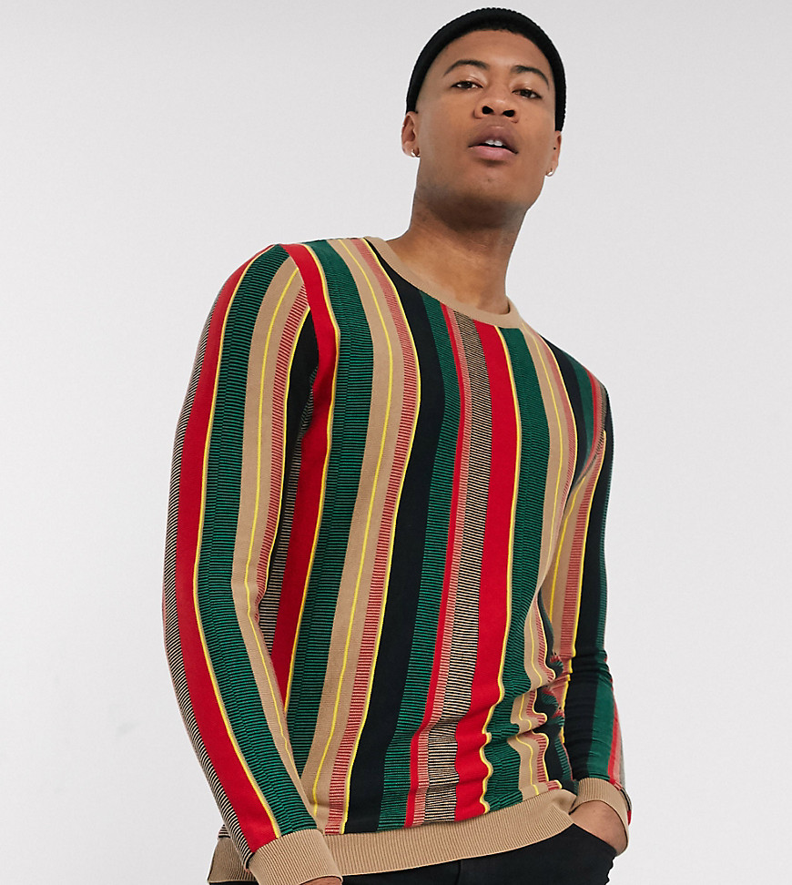 ASOS DESIGN Tall - Maglione testurizzato a righe verticali verde e rosso-Multicolore