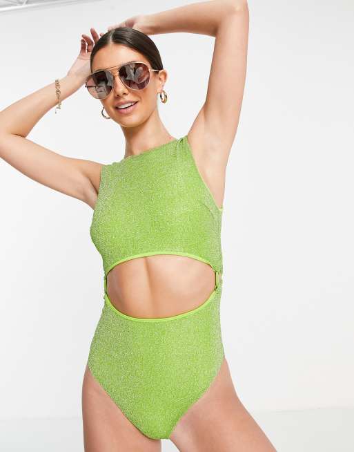 ASOS DESIGN Tall - Maillot 1 pièce avec anneau sur les côtés - Vert scintillant, 4 de 4