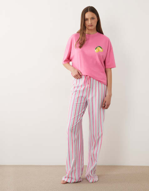 ASOS DESIGN Tall make lemonade short sleeve and trouser nightwear set in blue - view 1